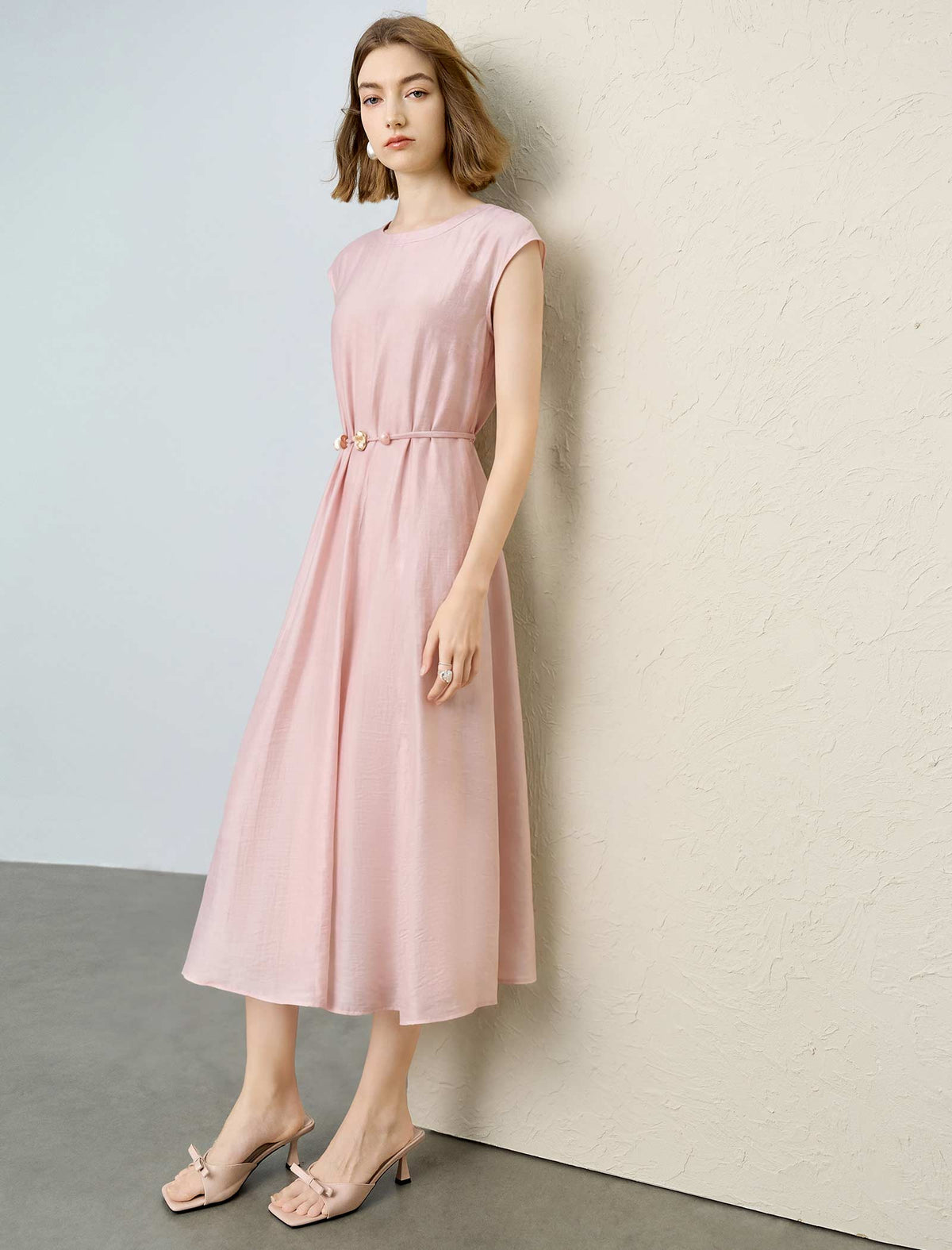 Tencel Linen Blend Belted Midi Dress