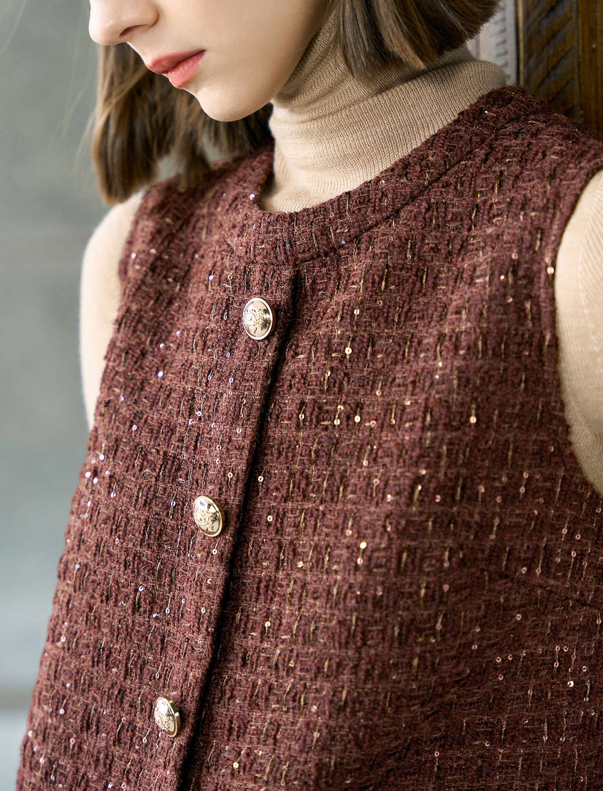 Brown Vintage Round Neck Sleeveless Dress