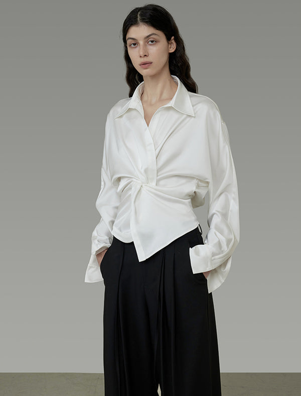 Twist Front Satin Blouse
