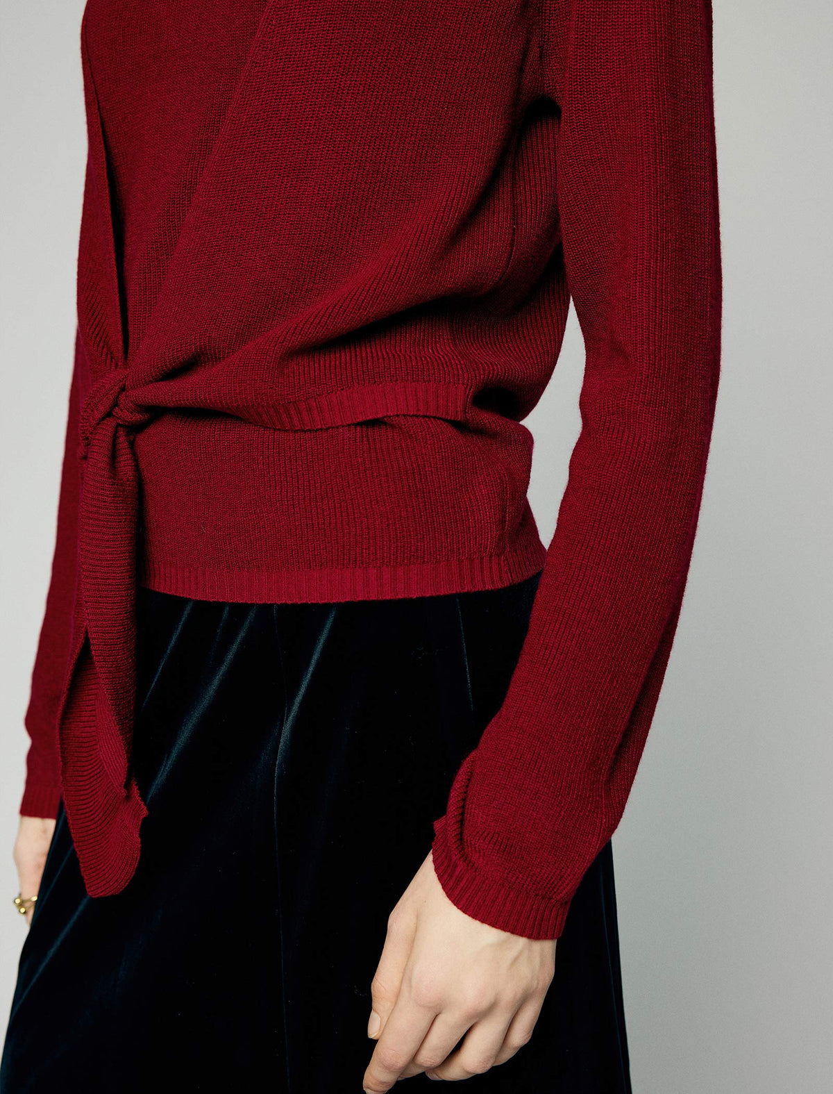 Layered Tie Front Long Sleeve Knit Top