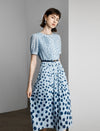 Light Blue Polka Dot Pleated Midi Dress