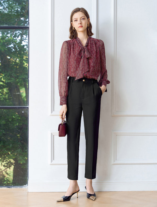 Chiffon Striped Bow Tie Blouse