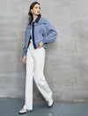 Navy And White Diagonal Jacquard Cropped Jacket