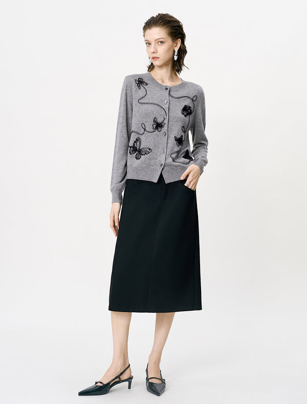 Black Slim Fit Professional A-Line Midi Skirt