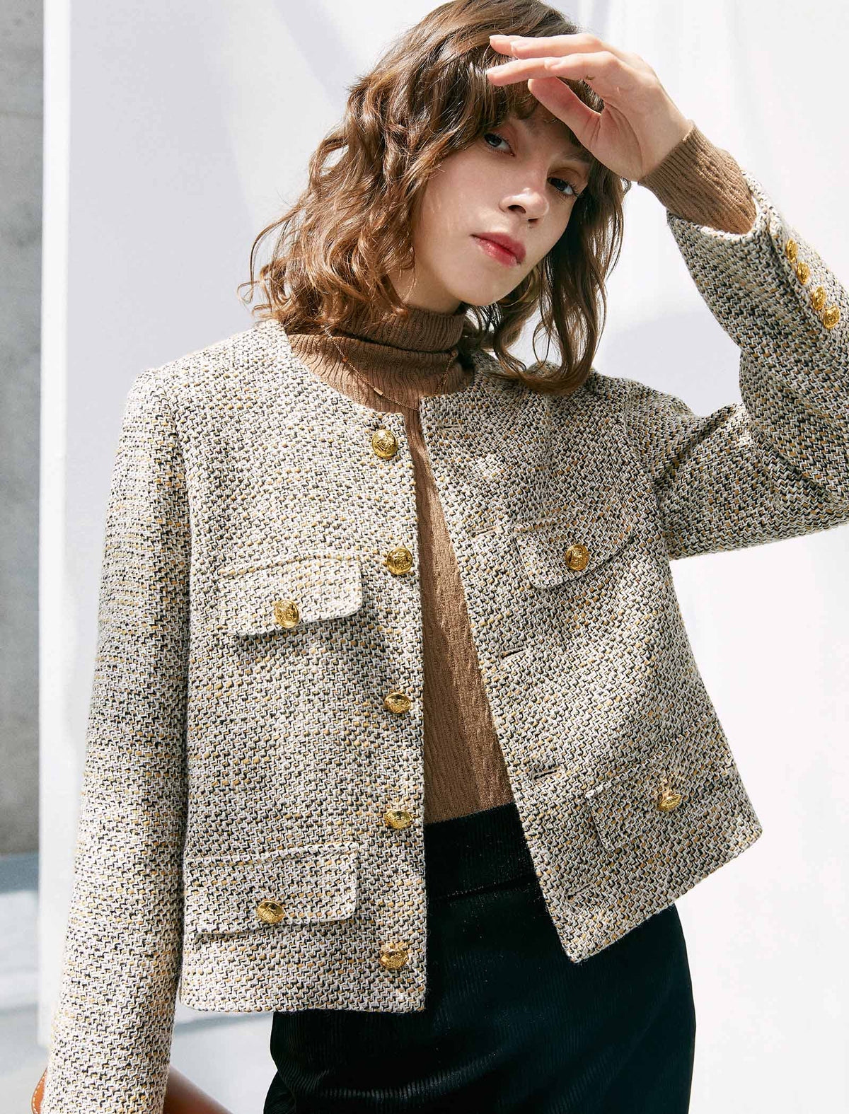 Wool Blend Pocket Cropped Jacket