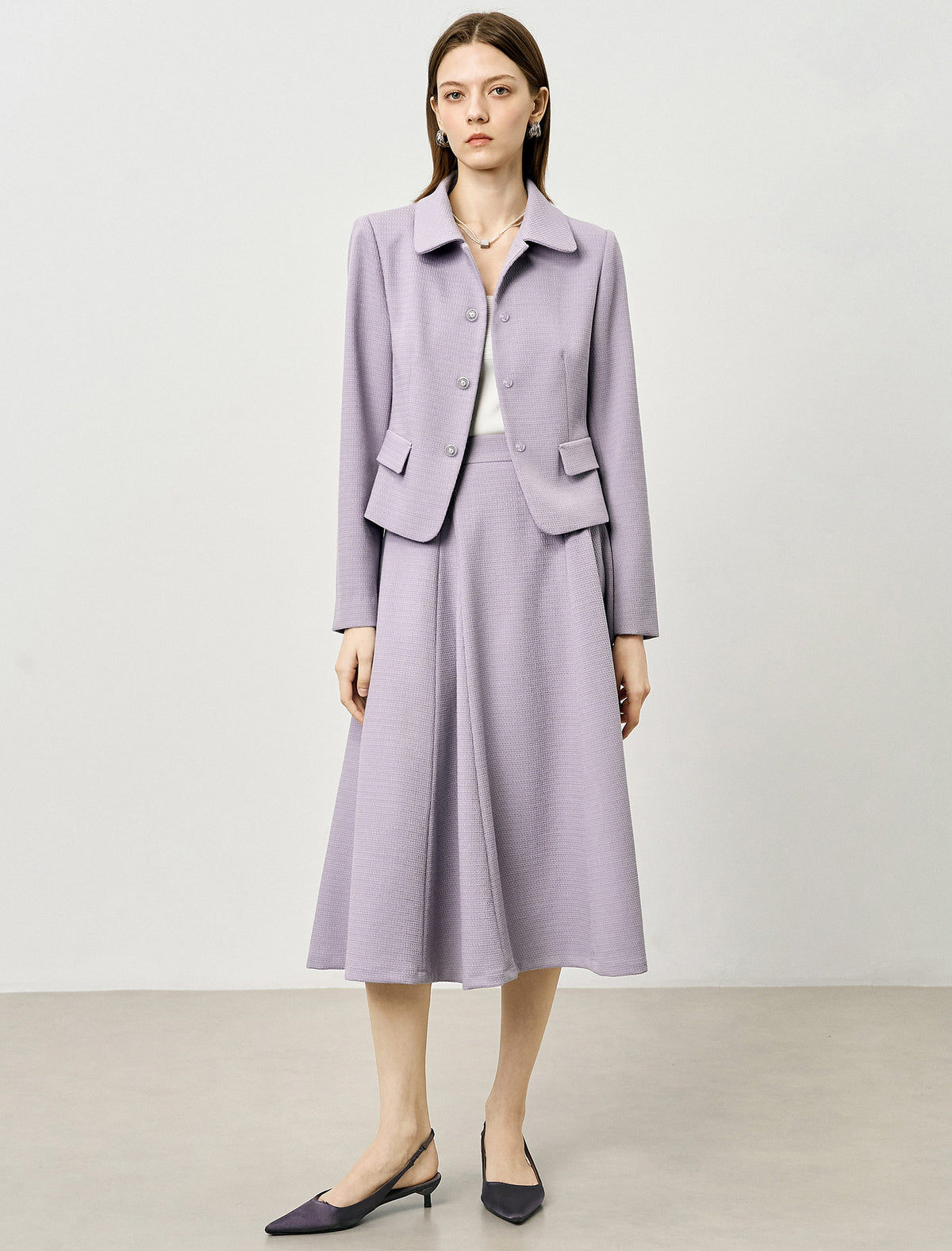 Purple Pleated A-Line Midi Skirt
