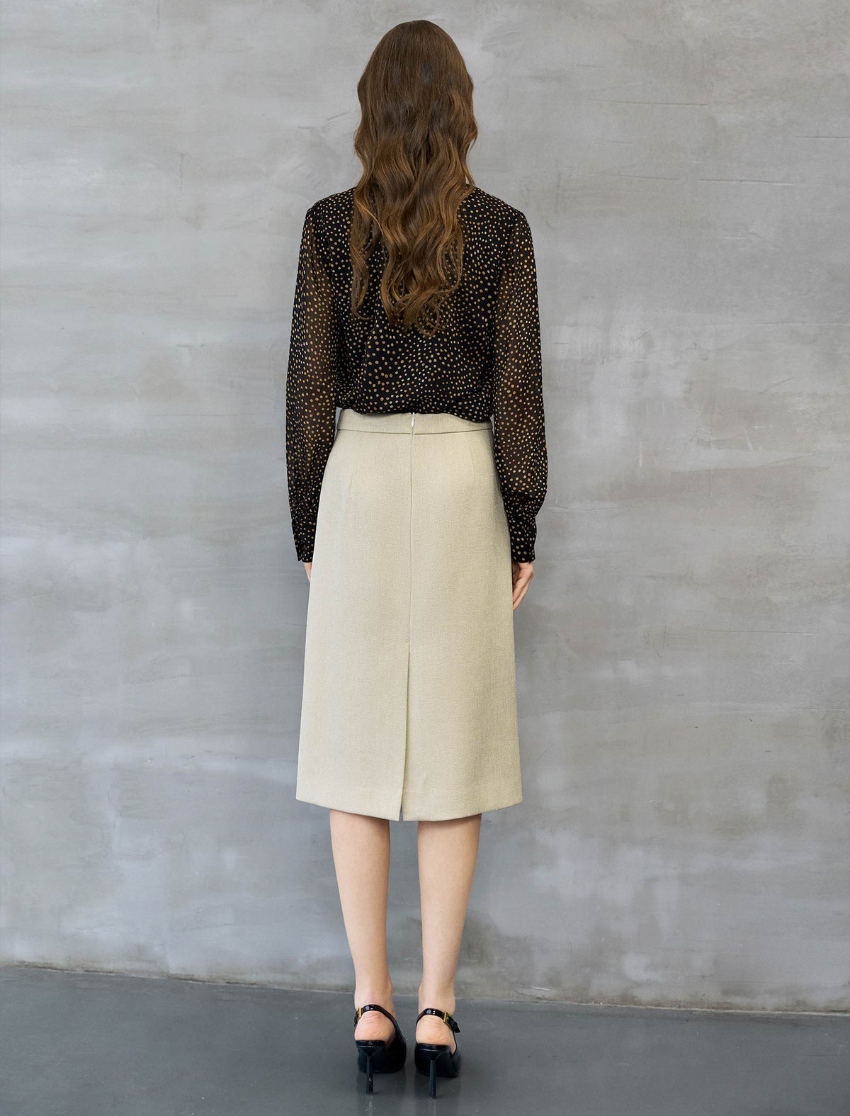 Black And Gold Dot Tie-Neck Blouse