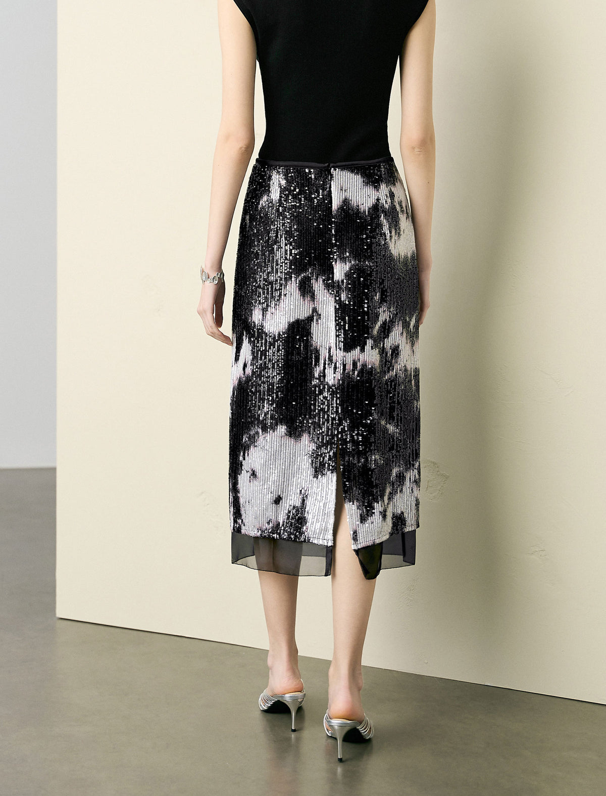 Tie-Dye Sequin Midi Skirt