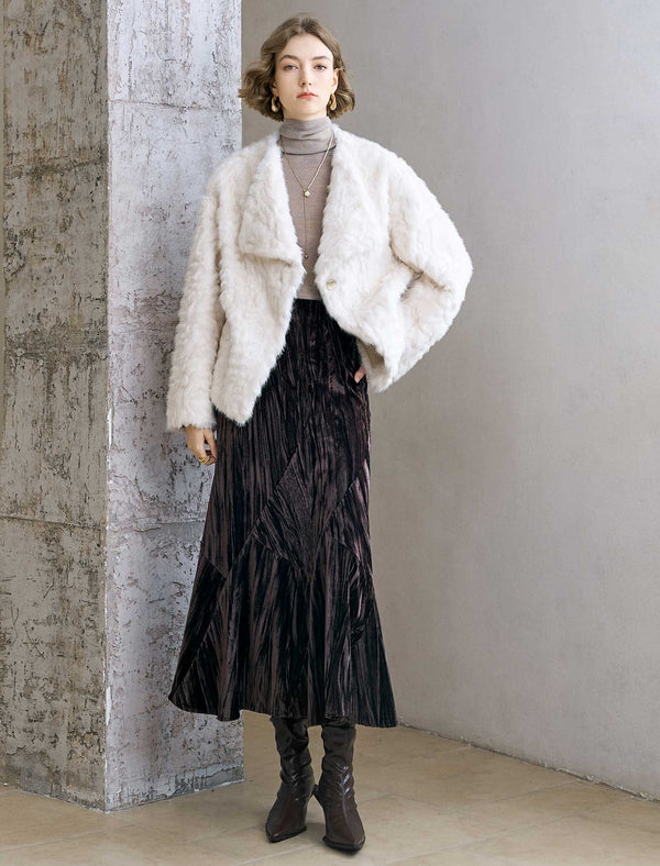 Single-Button Faux Fur Cropped Jacket