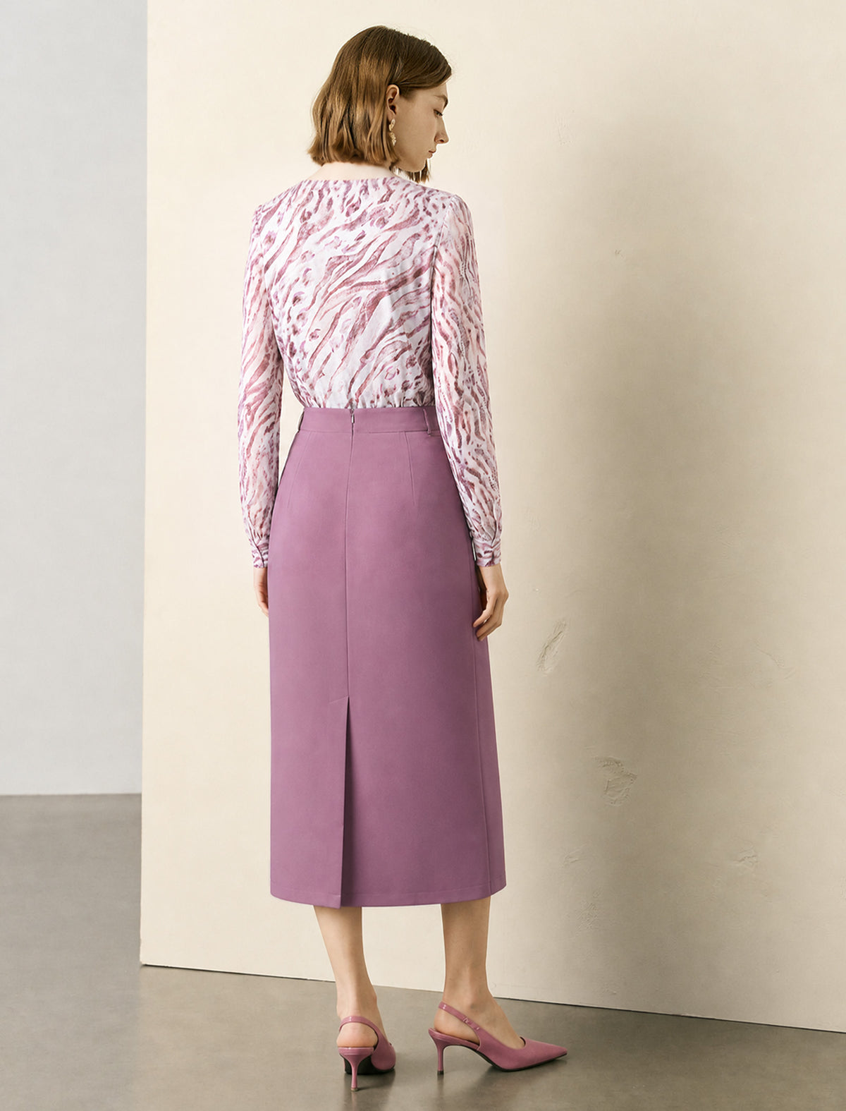 Gathered Neck Keyhole Long Sleeve Blouse