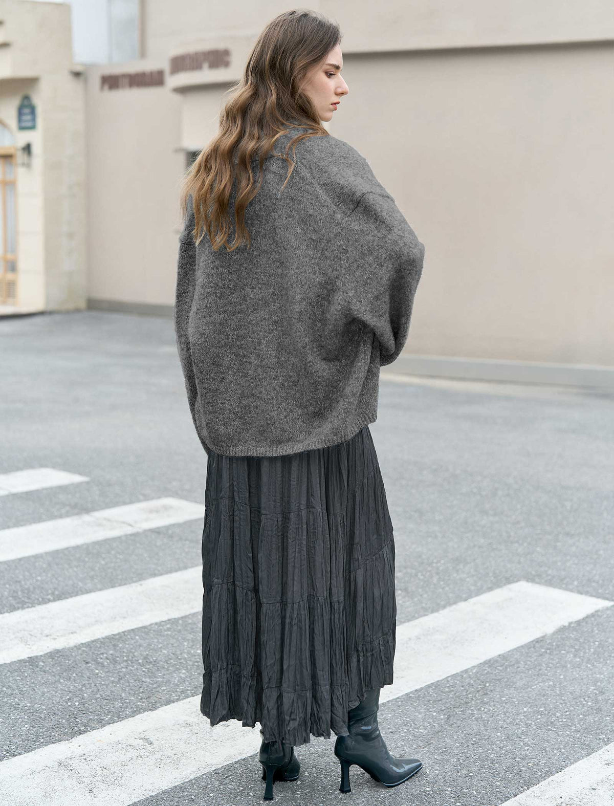 Heathered Gray Shawl Collar Button-Up Knit Cardigan