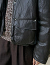 Faux Leather Knit Collar Down Jacket