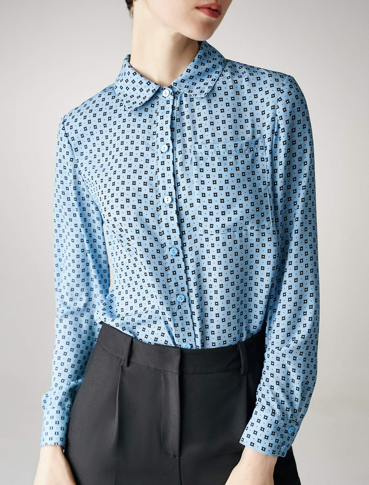 Geometric Print Button Down Blouse