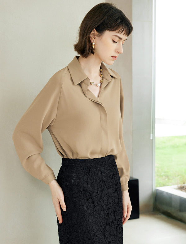 Blue Loose Lapel Long-Sleeve Shirt