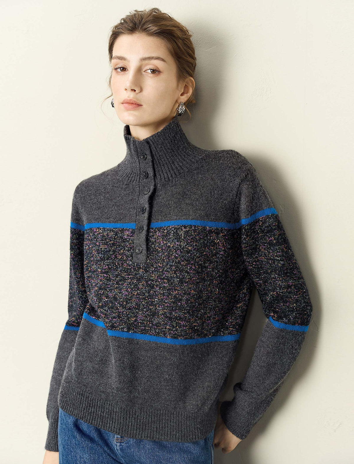 Charcoal Grey Button Placket Sweater