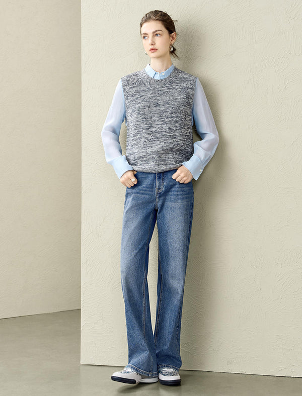 Grey Marled Wool-Blend Sweater Vest