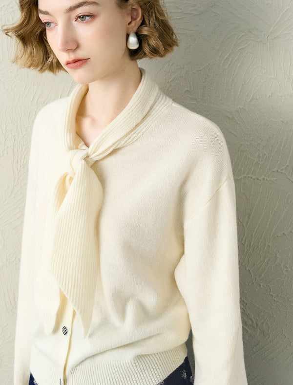 Tie-Neck 100% Wool Cardigan