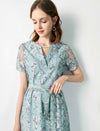 Lace Floral Waist-Cinched Dress