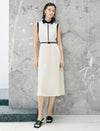 Contrast Collar Belted Midi Shirt Dress