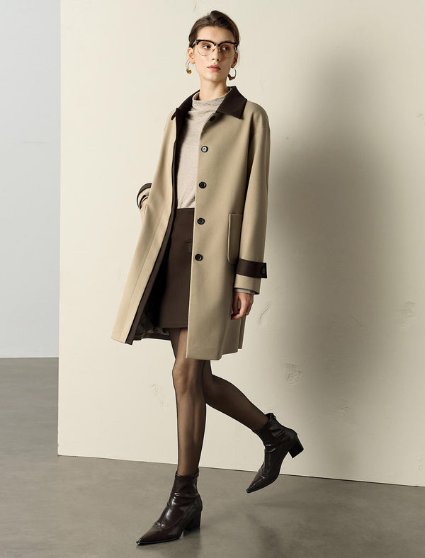 Contrast-Trim Trench Coat