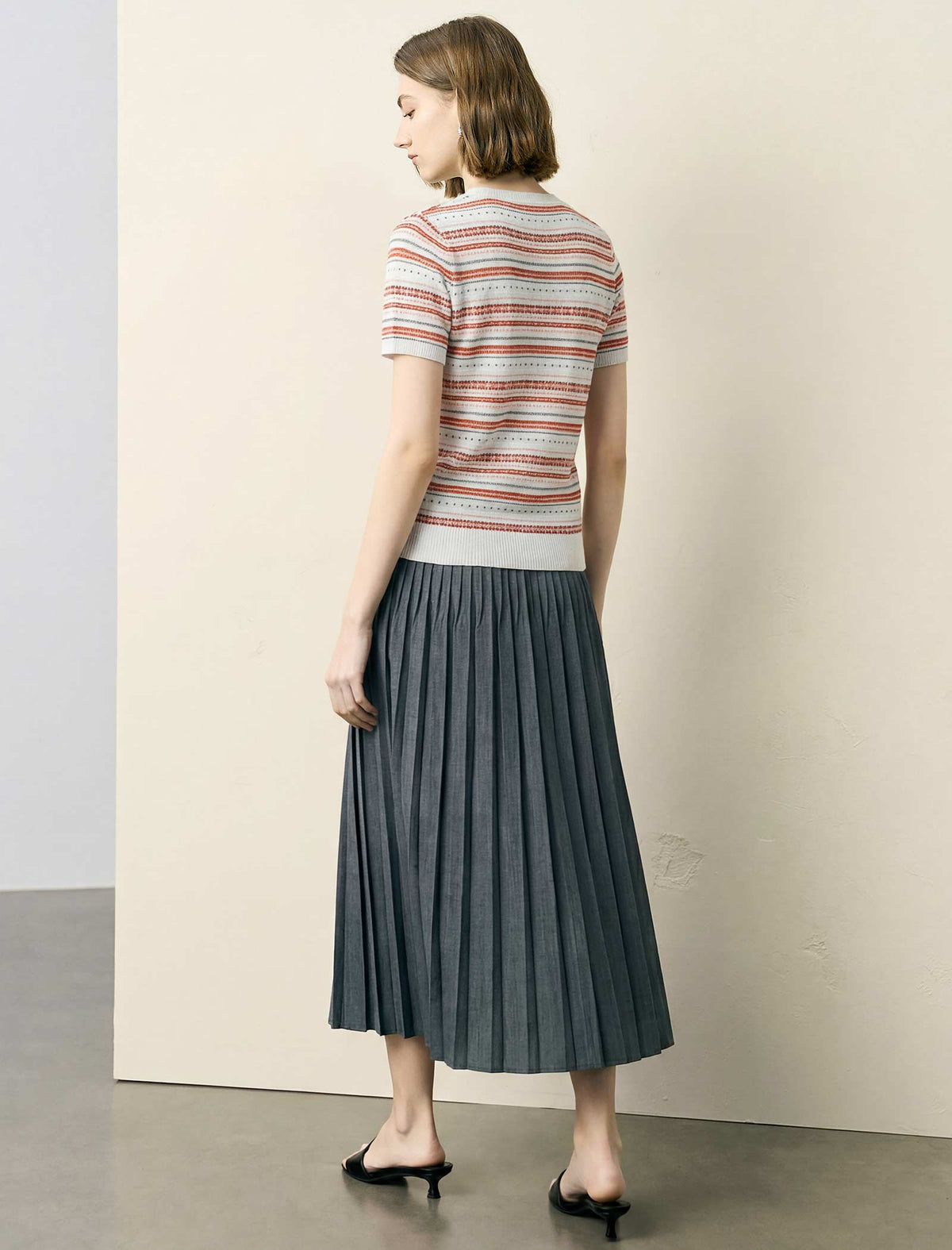 Striped Short-Sleeve Knit Cardigan