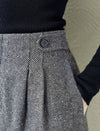 Herringbone Wool-Blend Wide-Leg Pants