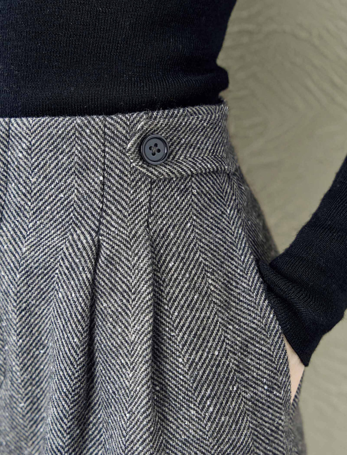 Herringbone Wool-Blend Wide-Leg Pants