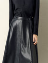 A-Line PU Leather Midi Skirt