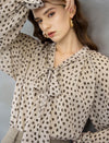 Oatmeal Ditsy Dot Tie-Neck Blouse