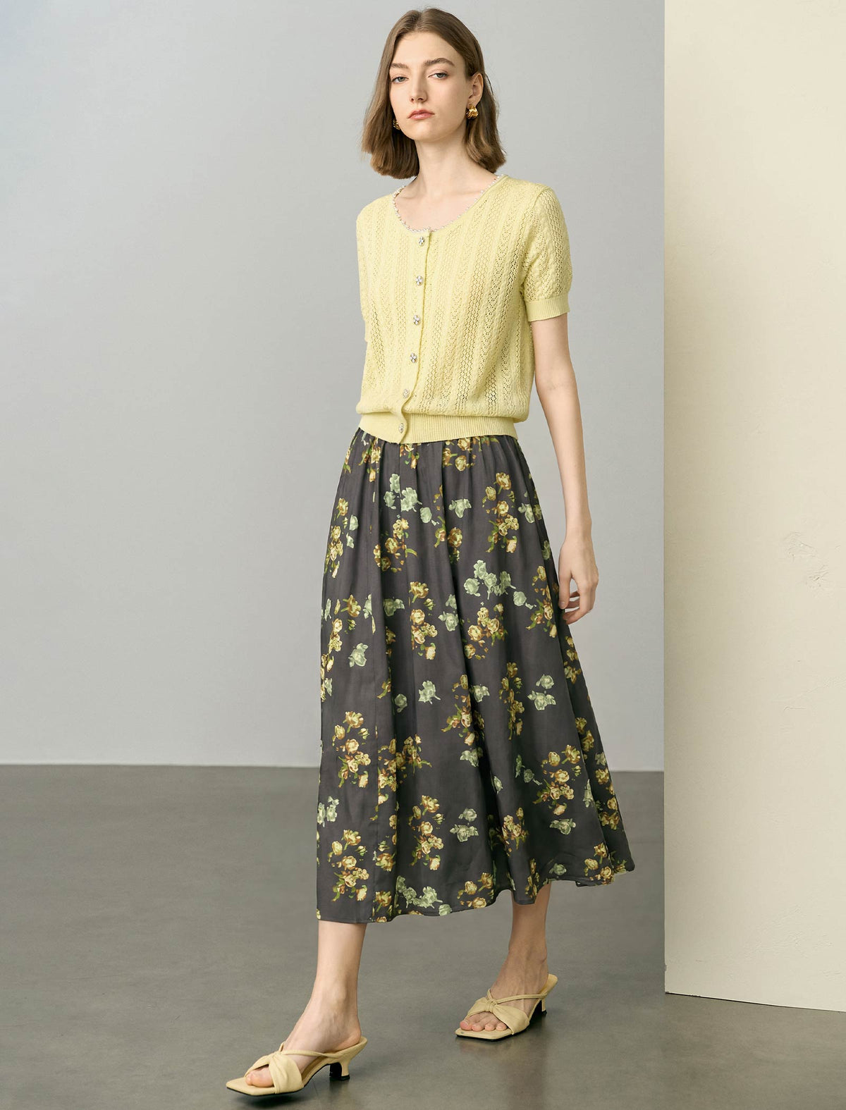 Floral Pleated Midi Skirt