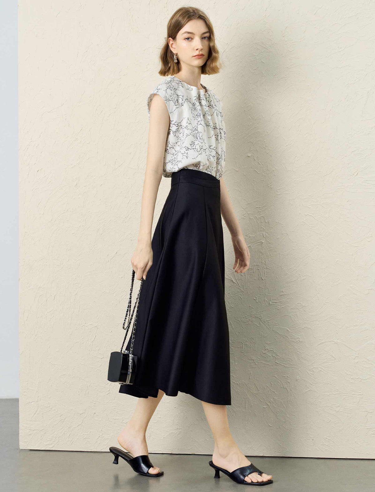 Black High-Waisted A-Line Midi Skirt