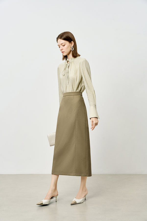 Linen Blend Tie-Neck Blouse