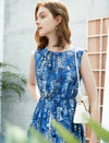 Elegant Floral Mulberry Silk Sleeveless Dress