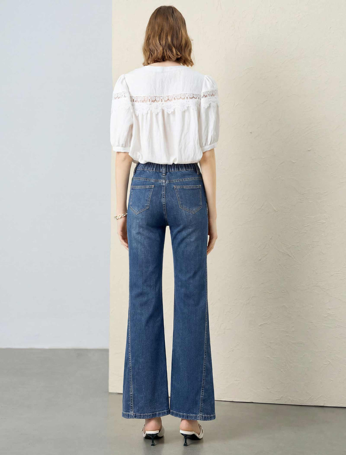 Lantern‑Sleeve Blouse With Lace Inserts