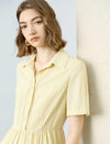 Pale Yellow Tiered Tencel Linen Midi Shirt Dress