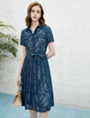 Cinched Waist Short Sleeve Lace Shirt Dress