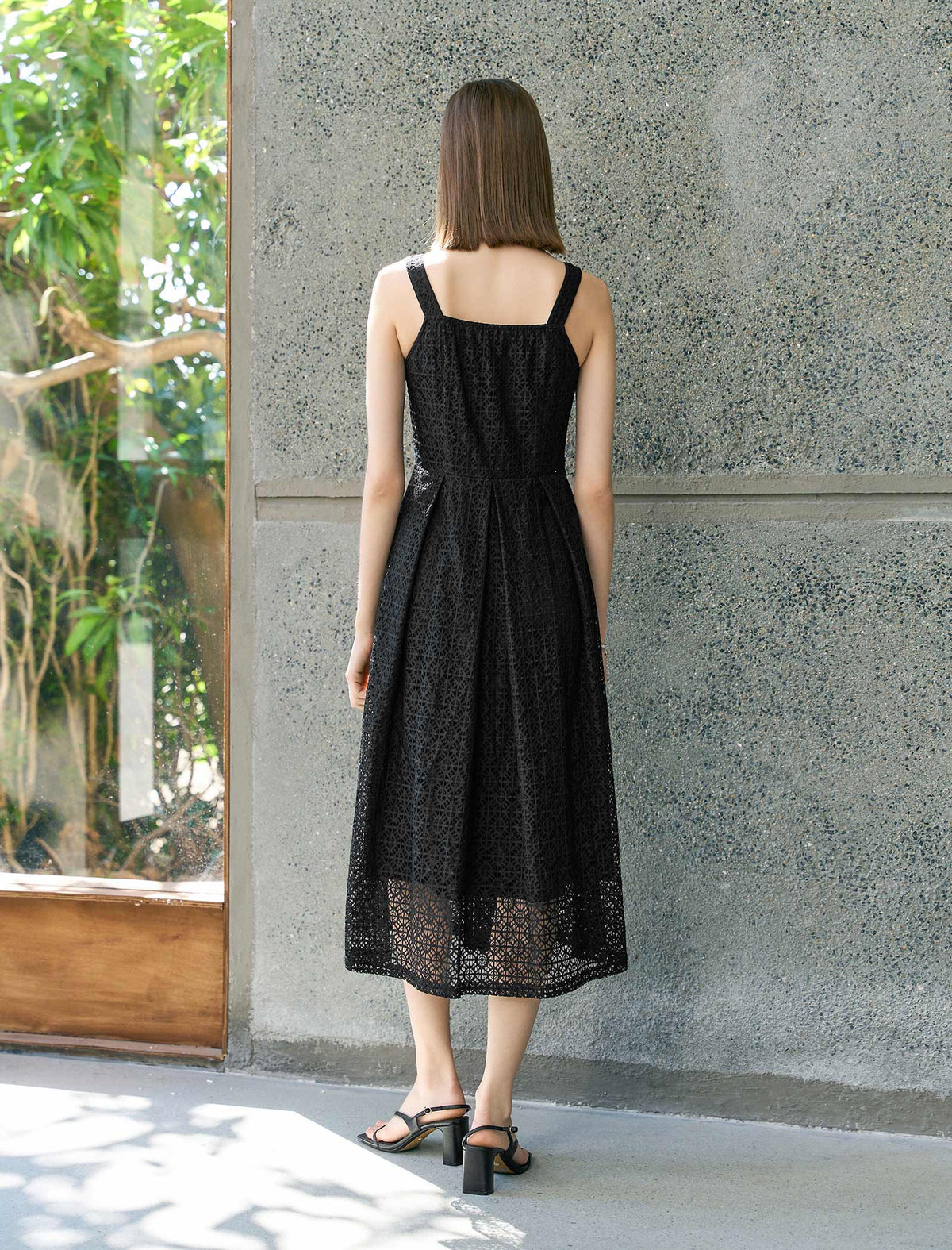 Embellished Trim Black Lace Midi Dress