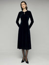 Velvet Keyhole Long Sleeve A-Line Midi Dress
