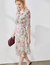 Chiffon Floral Waist-Cinched Ruffle Dress
