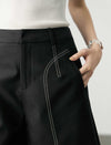 High-Waisted Black Contrast Stitch Bermuda Shorts