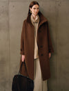 Wool-Cashmere Silk Blend Stand Collar Fuzzy Long Coat