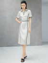 Ivory Polka Dot Contrast Trim Midi Shirt Dress