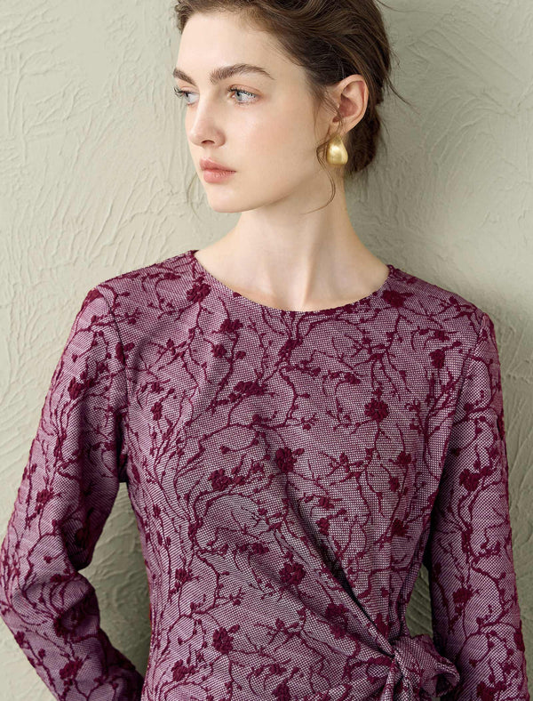 Burgundy Floral Print Midi Dress