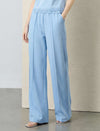 Light Blue Lace-Trim Wide-Leg Pants