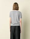 Notched V-Neck Graphic Knit Short Sleeve Top