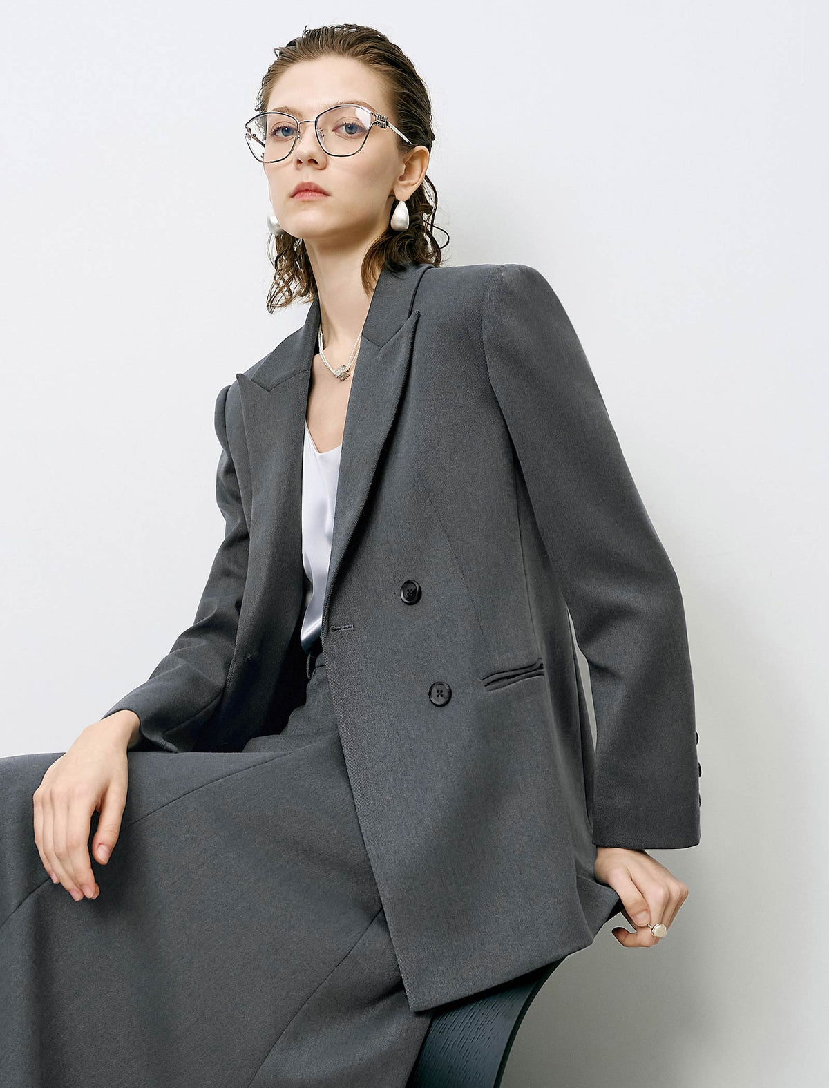 Grey Double Breasted Blazer