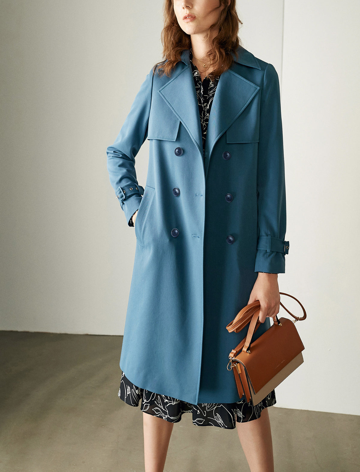 Blue Double-Breasted Trench Coat