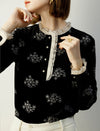 Floral Long-Sleeve Blouse with Lace Trim