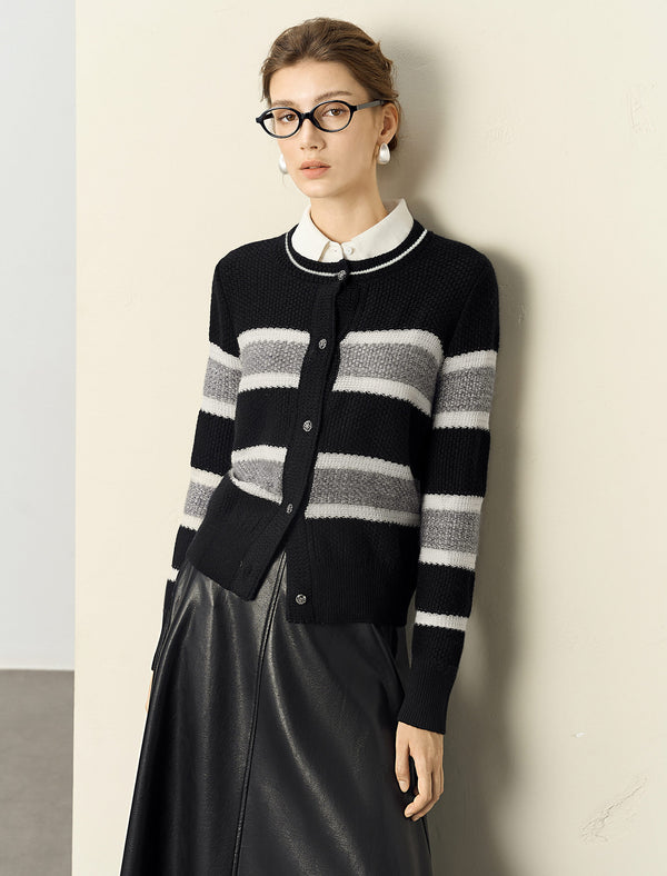 Black White Striped Loose Knit Sweater