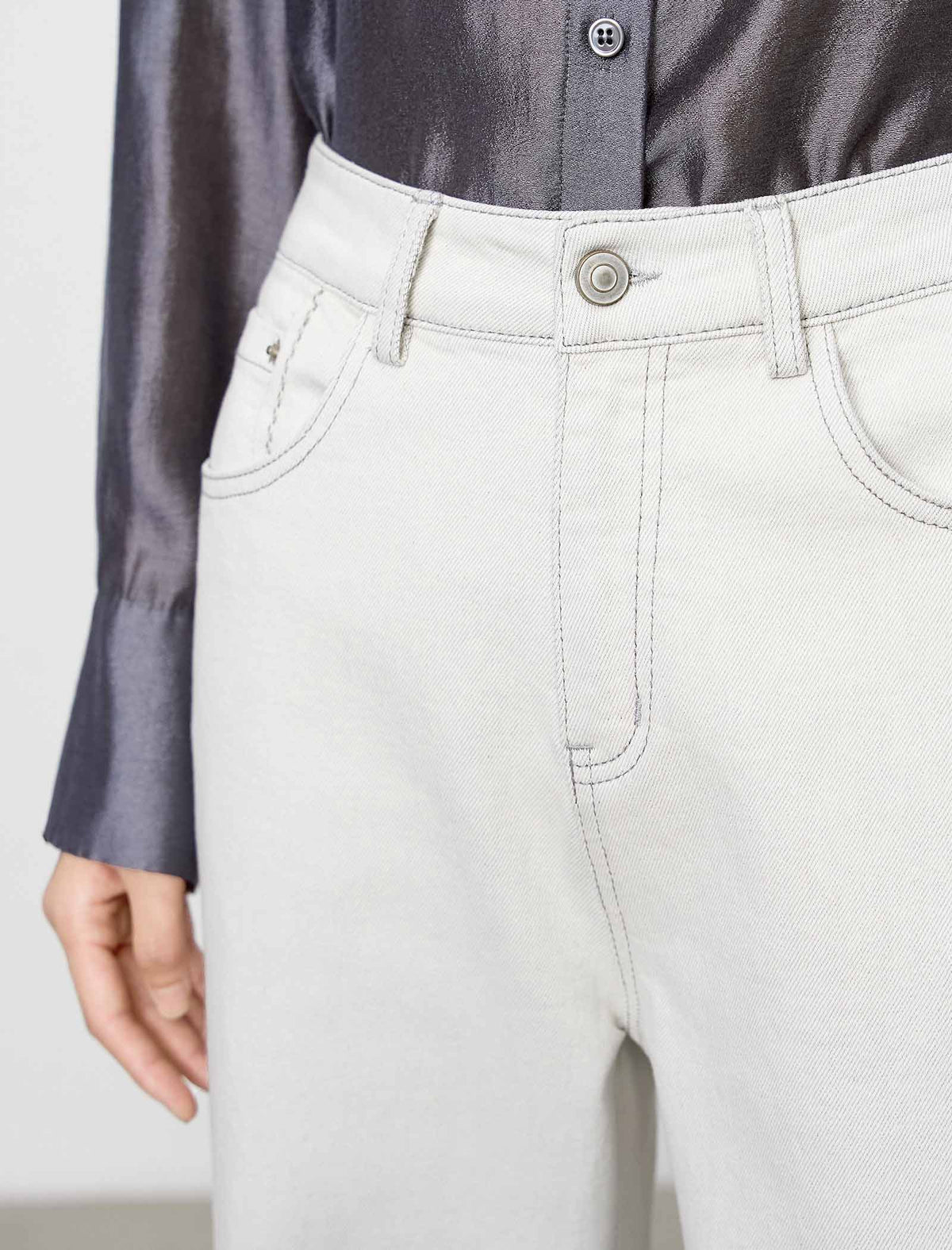 Off-White High Waisted Wide Leg Denim Pants